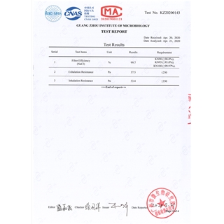 Test report of disposable protective mask